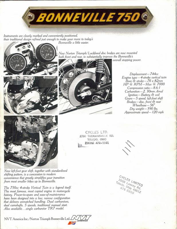 1978 T140 Bonneville Brochure - Back Cover